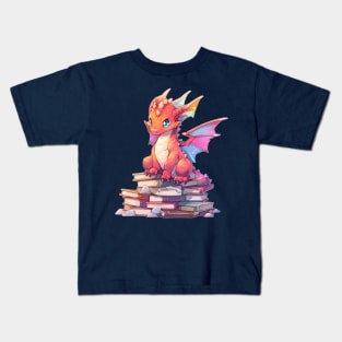 Book Lover Cute Red Dragon Kids T-Shirt